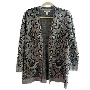 Christopher and Banks Cozy Animal Print Open Front Cardigan